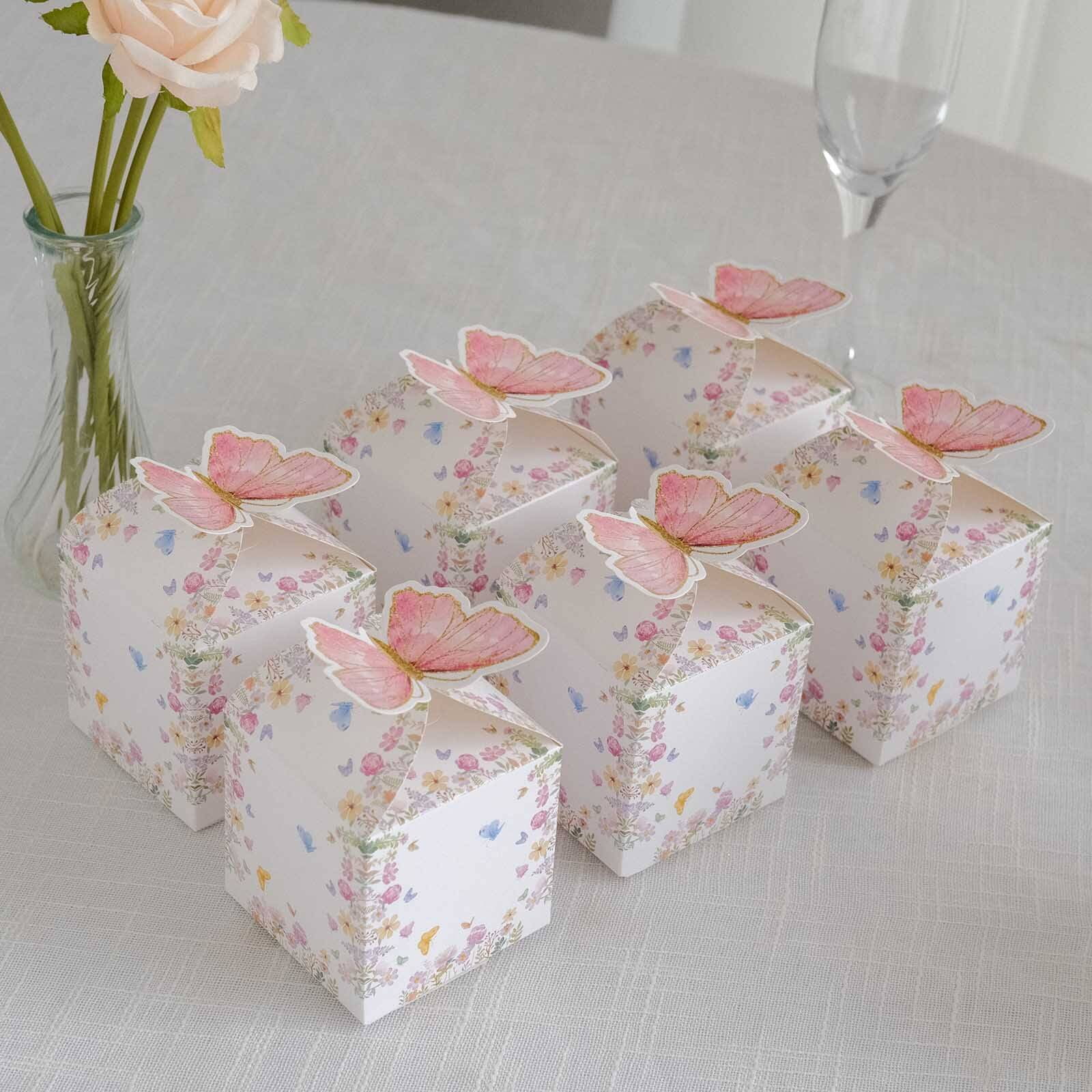 Efavormart 25 Pack White Pink Glitter Butterfly Top Party Favor Boxes ...