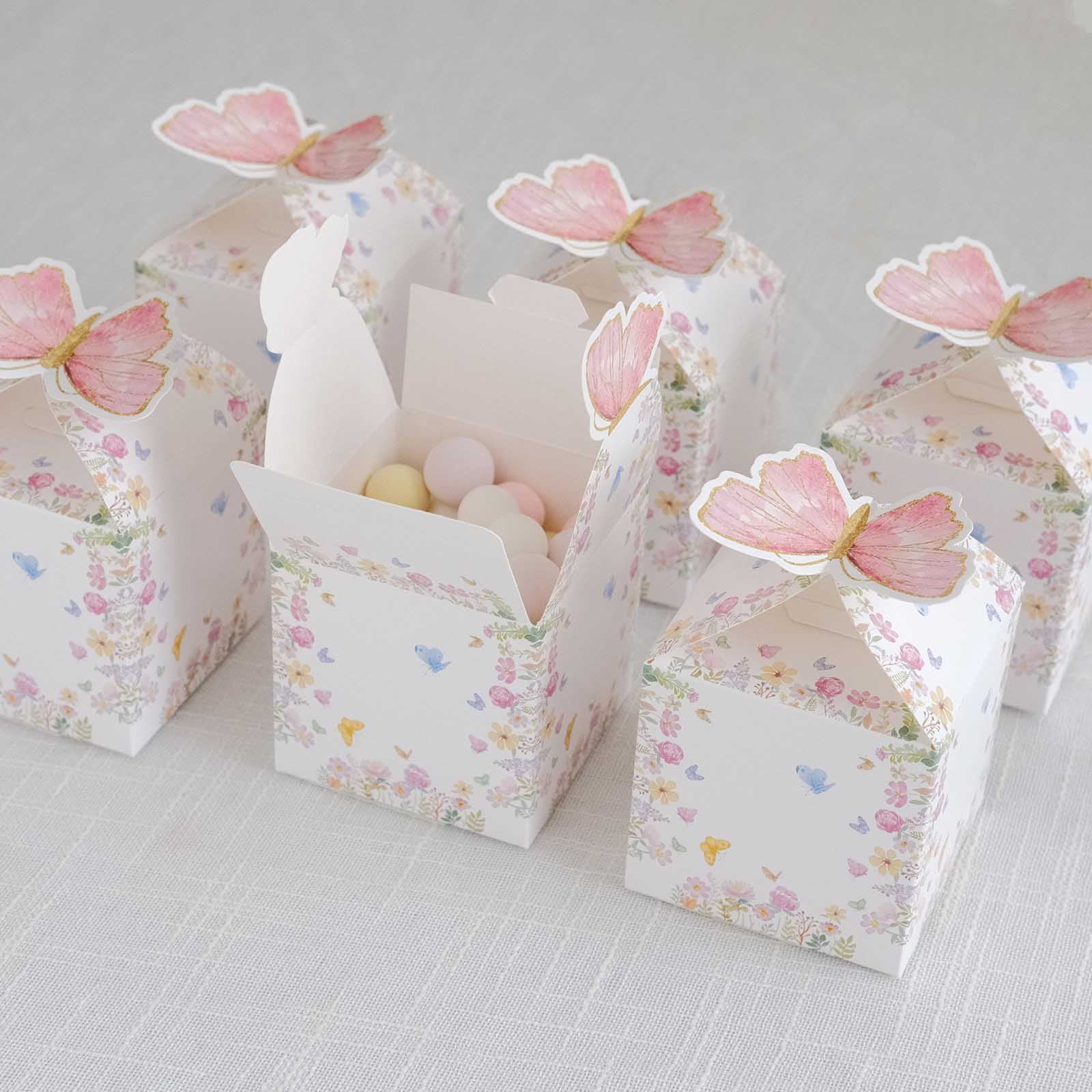 Efavormart 25 Pack White Pink Glitter Butterfly Top Party Favor Boxes ...