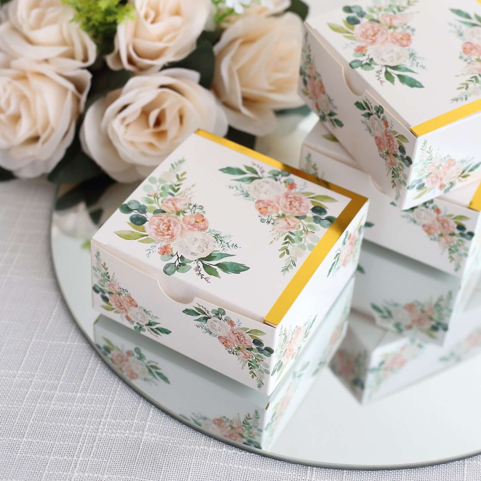 Efavormart 25 Pack White Pink Peony Flowers Print Paper Gift Boxes with ...