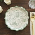 thumbnail image 1 of Efavormart 25 Pack White Sage Green Floral Leaf Print Dessert Paper Plates with Scalloped Rim, 8" Round Disposable Appetizer Salad Plates - 300GSM, 1 of 11
