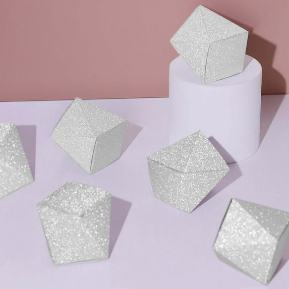 Efavormart 25 Pcs | Silver Glitter Wedding Favor Gift Boxes - 2"x3" Geometric Shape