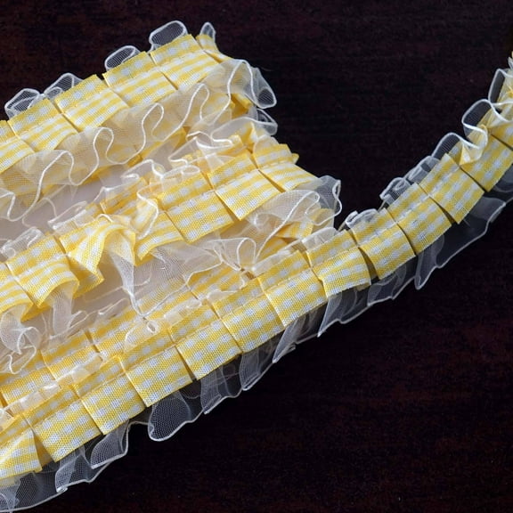 Efavormart 25 YARD Ruffle Lace Trim With Satin Edged Organza Fabric And Gingham Polyester For Dress Craft Sewing Trimming  - IVORY