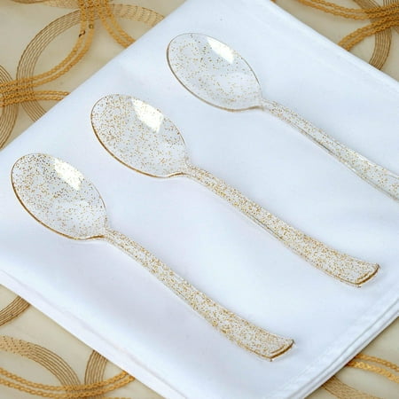 Efavormart 25 pcs Gold Glittered Disposable Plastic Spoon for Wedding Party Banquet Events Candy Buffets Dinnerware