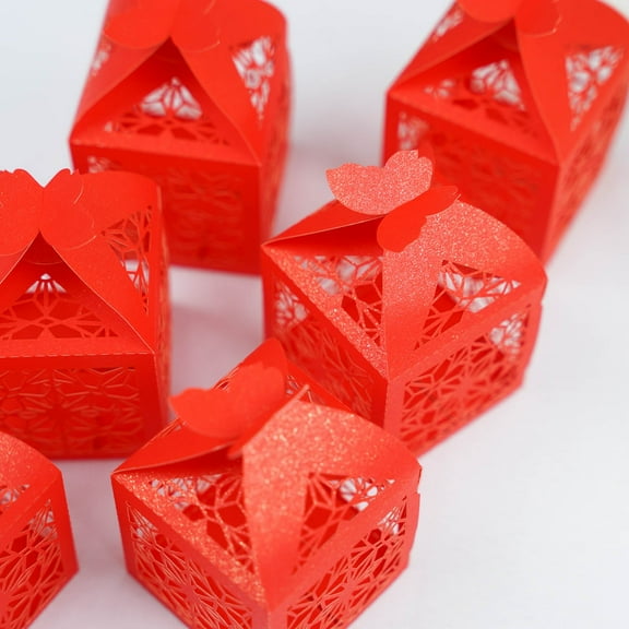 Efavormart 25Pcs Red Butterfly Top Laser Cut Lace Print Favor Gift Candy Boxes
