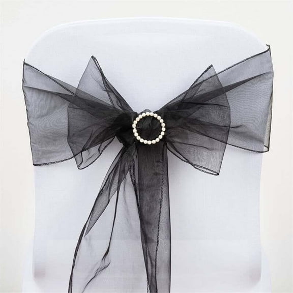 Efavormart 25pc x Wholesale Sheer Organza Chair Sashes Tie Bows For Chairs -Catering Wedding Decoration - Black
