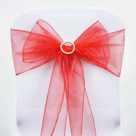 Efavormart 25pc x Wholesale Sheer Organza Chair Sashes Tie Bows For Chairs -Catering Wedding Decoration - Red