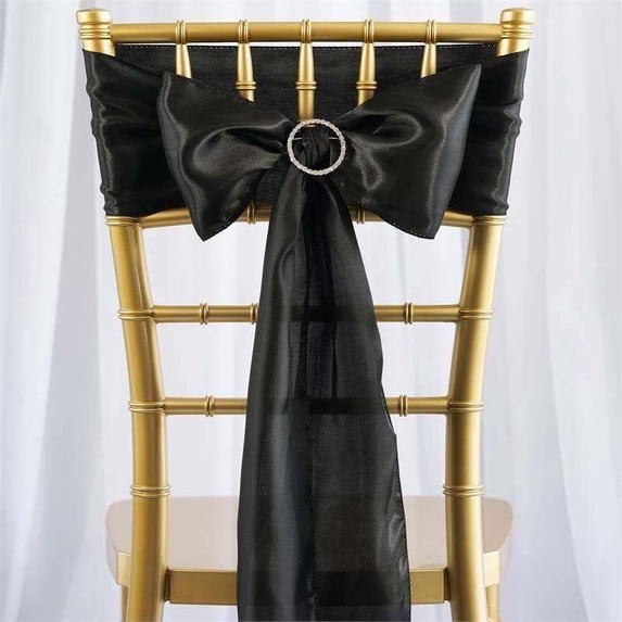 Efavormart 25pcs Black SATIN Chair Sashes Tie Bows for Wedding Events Decor Chair Bow Sash Party Decoration Supplies 6 x106"