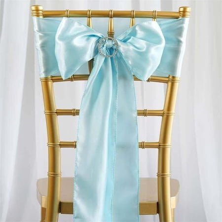 Efavormart 25pcs Light Blue SATIN Chair Sashes Tie Bows for Wedding Events Decor Chair Bow Sash Party Decoration Supplies 6 x106"