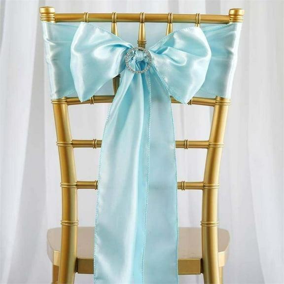 Efavormart 25pcs Light Blue SATIN Chair Sashes Tie Bows for Wedding Events Decor Chair Bow Sash Party Decoration Supplies 6 x106"