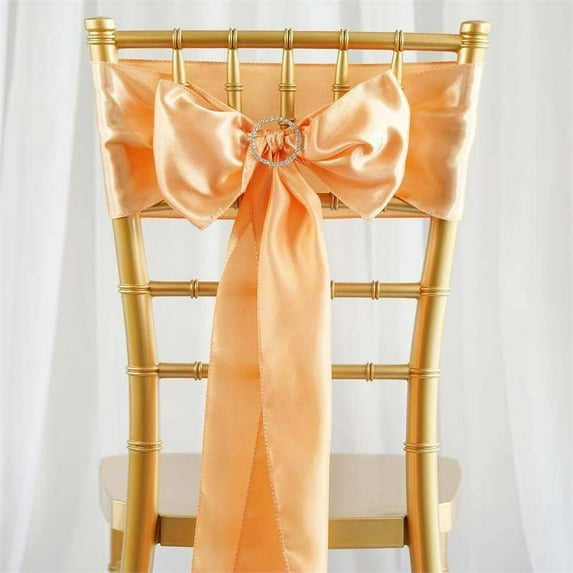 Efavormart 25pcs Peach SATIN Chair Sashes Tie Bows for Wedding Events Decor Chair Bow Sash Party Decoration Supplies  6 x106"