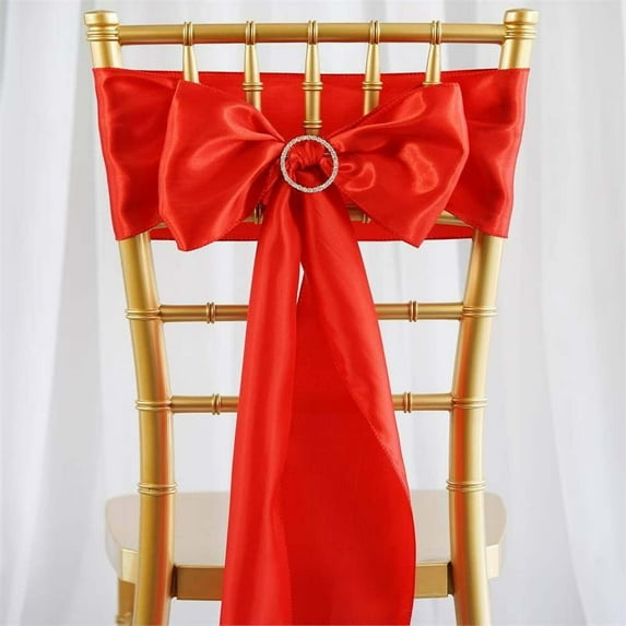 Efavormart 25pcs Red SATIN Chair Sashes Tie Bows for Wedding Events Decor Chair Bow Sash Party Decoration Supplies  6 x106"