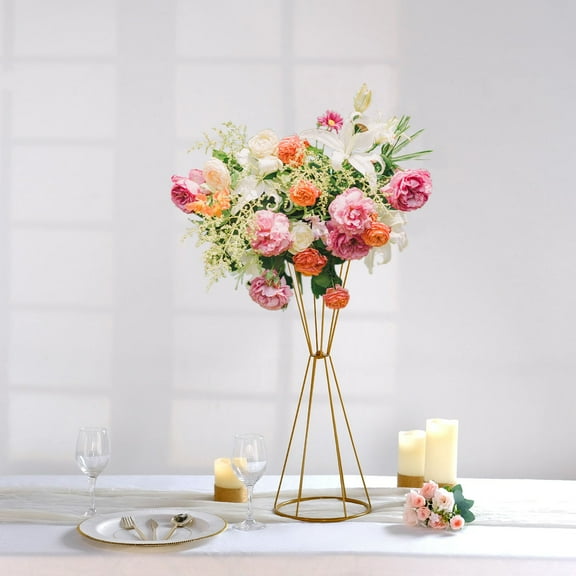 Efavormart 27" Dual Cone Reversible Gold Metal Geometric Flower Stand, Wedding Vase Pedestal, Column Centerpiece