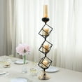 thumbnail image 1 of Efavormart 28" Metallic Gold & Black Geometric Candle Holders Three Tiers Stacked Design Votives Wholesale Holders with Amber Glass, 1 of 11