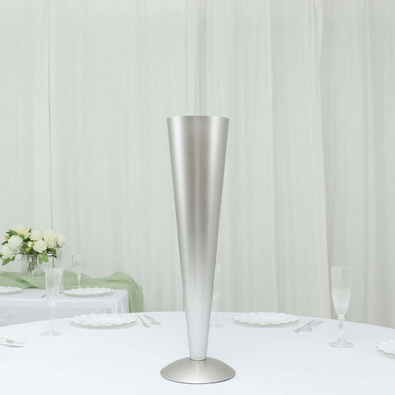 Efavormart 28" Tall Brushed Silver Metal Trumpet Flower Vase Wedding Centerpiece
