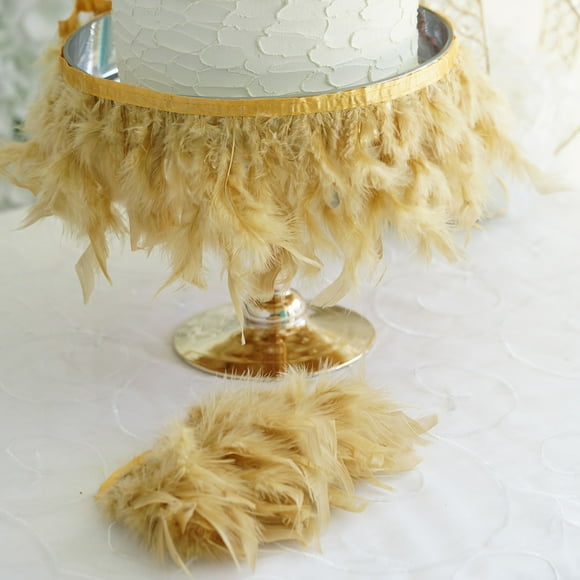 Efavormart 2PCS 39" Gold Real Turkey Feather Trims With Satin Ribbon Tape For Wedding Decoration