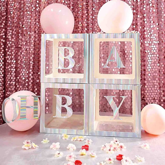 Efavormart 2pcs Transparent DIY Balloon Boxes Decoration, Baby Shower Party Decoration For Boy and Girl Boxes Decorations For Gender Reveal Party - Iridescent Edges