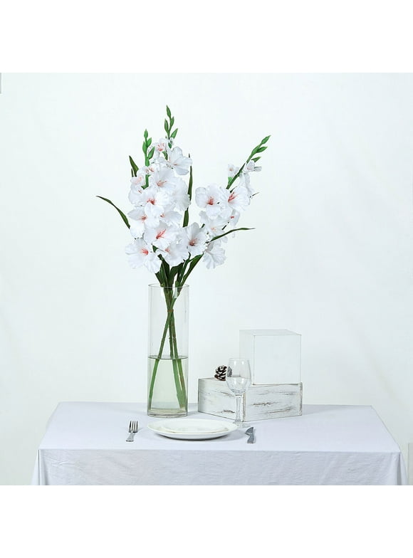 Efavormart 3 Bushes - 36" White Gladiolus Flower Spray, Long Stem Artificial Flowers - Perfect for Wedding Ceremonies, Event, Banquet, and Decorations - Ideal for Bridal Bouquet, Metal Floor