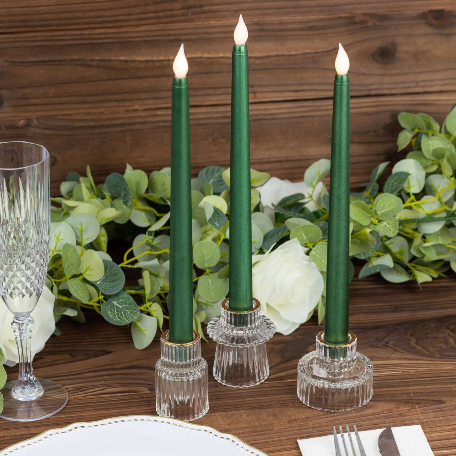 Efavormart 3 Pack | 11" Hunter Emerald Green Warm Flickering Flameless ...