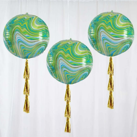 Efavormart 3 Pack | 13" Green Marble Aluminium Foil Mylar Helium Balloons Wholesale 4D Mylar Balloons