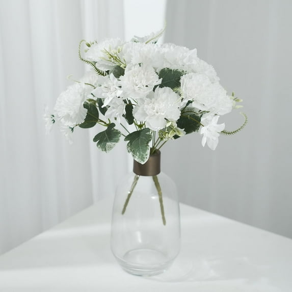 Efavormart 3 Pack | 14" White Artificial Silk Carnation Flower Bouquets, Faux Floral Arrangement Bushes