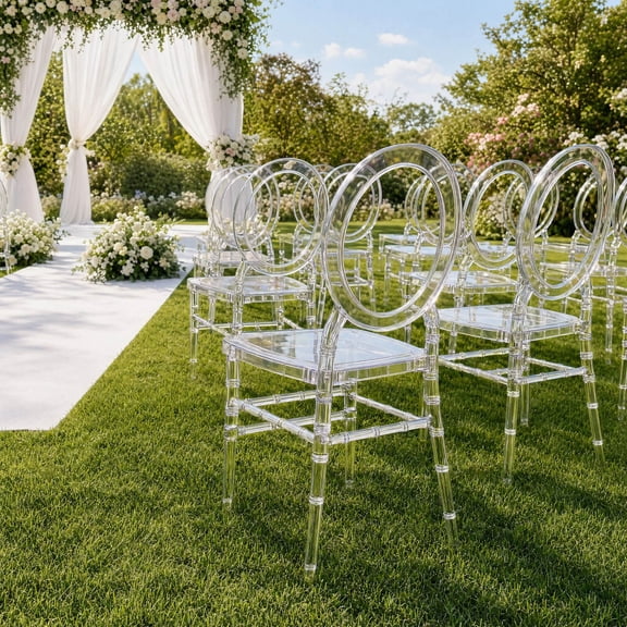 Efavormart 3-Pack Clear Acrylic Chiavari Ghost Chairs with Oval Open Back – Transparent Resin Stackable Armless Chairs