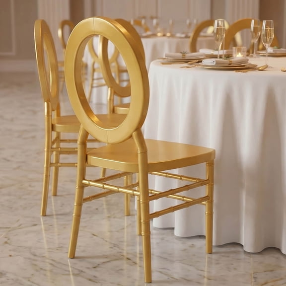 Efavormart 3-Pack Gold Acrylic Chiavari Ghost Chairs with Oval Open Back – Transparent Resin Stackable Armless Chairs