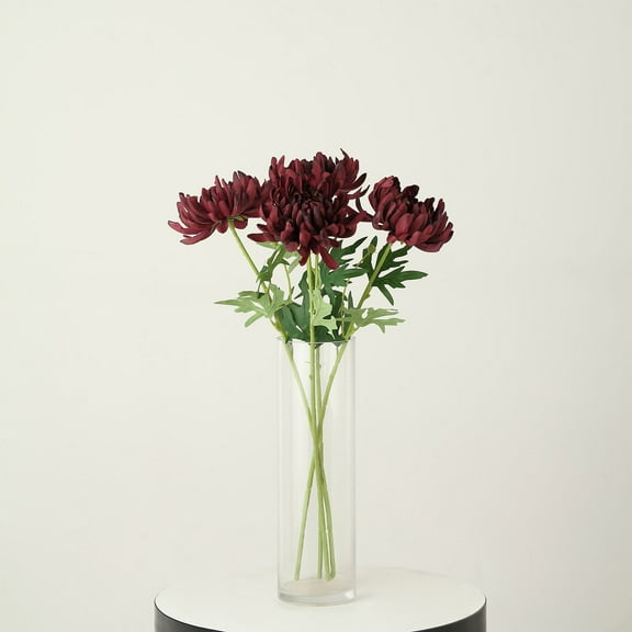 Efavormart 3 Stems | Burgundy 27" Artificial Silk Chrysanthemum Bouquet Flowers, Large Faux Mum Branches