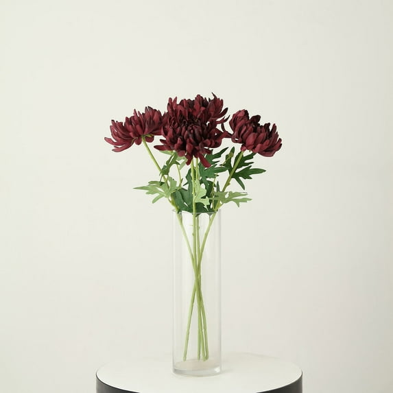 Efavormart 3 Stems | Burgundy 27" Artificial Silk Chrysanthemum Bouquet Flowers, Large Faux Mum Branches