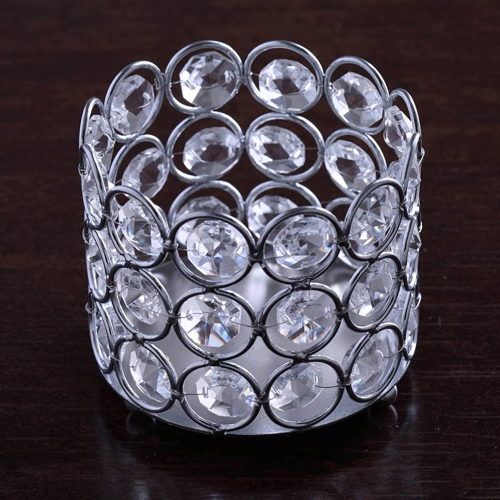 Efavormart 3" Tall Silver Crystal Beaded Metal Votive Tealight Candle