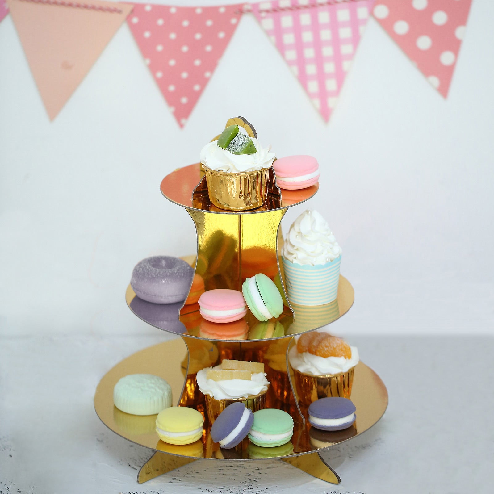 Efavormart 3 Tier 14" Metallic Gold Cardboard Cupcake Stand Cupcake