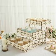 Efavormart 3-Tier 22" Natural Wooden Laser Cutout Dessert Serving Platter Display, Rectangular Cupcake Stand Mini Cake Tray