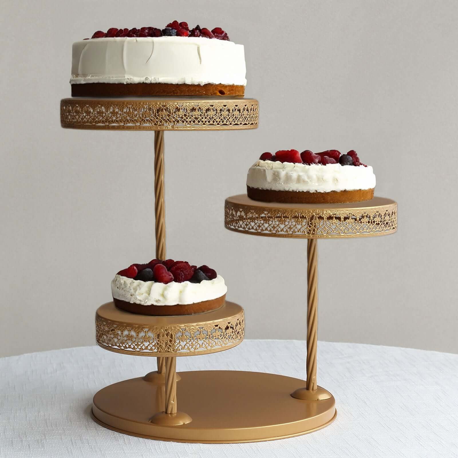 Efavormart 3 Tier Gold Metal Cupcake Tower Dessert Stand Hollow Lace Design Round Tiered Cake Stand 21