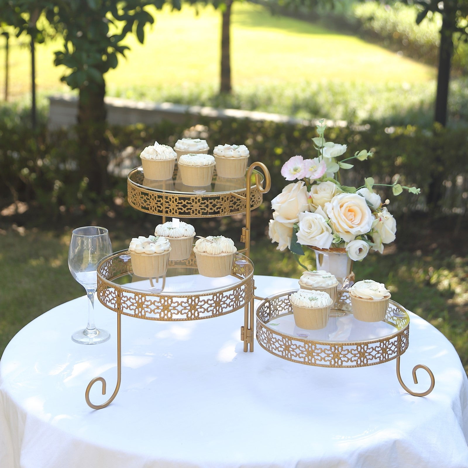 Efavormart 3-Tier Gold Metal Rotating Cupcake Stand with Acrylic Plates ...