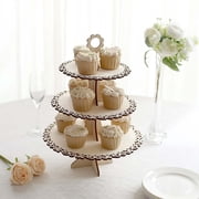 Efavormart 3-Tier Natural Wooden Cupcake Dessert Display Stand with Floral Edge, Rustic Round Cake Stand Table Centerpiece - 16"