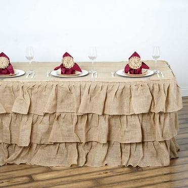 Efavormart 3 Tier Rustic Elegant Ruffled Burlap Table Skirt for Kitchen Dining Catering Wedding Party Decorations Events - 17 Ft