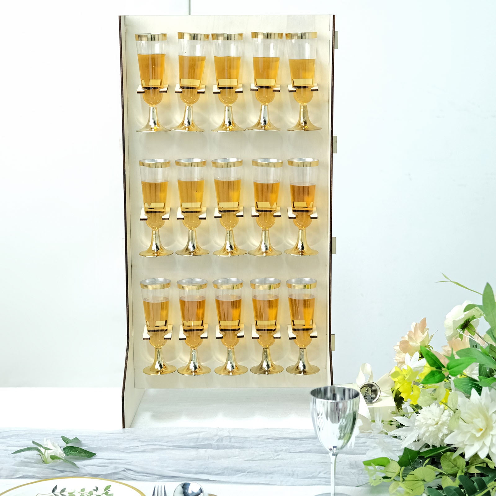 Efavormart 3-Tier Wooden Champagne Glass Flute Holder Wall Stand Rack, 15 Glass Drinks Shelf, Floor Standing Rectangular Drinks Rack