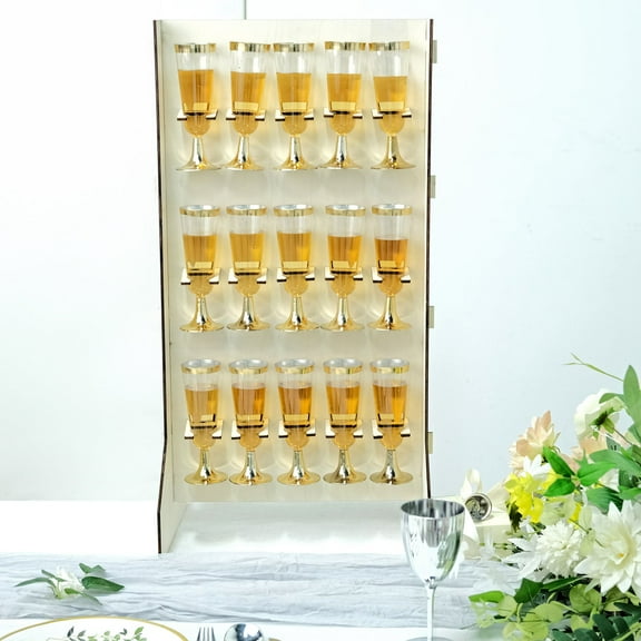Efavormart 3-Tier Wooden Champagne Glass Flute Holder Wall Stand Rack, 15 Glass Drinks Shelf, Floor Standing Rectangular Drinks Rack