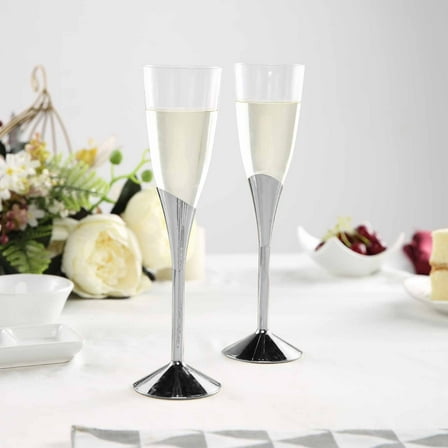 Efavormart 30 Pack | Plastic Champagne Flutes Disposable | 5oz | Silver | Colored Detachable Base