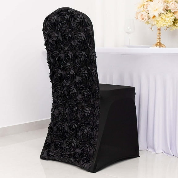 Efavormart 30 PCS Satin Rosette Black Stretch Banquet Spandex Chair Cover Dinning Event Slipcover For Wedding Party Catering