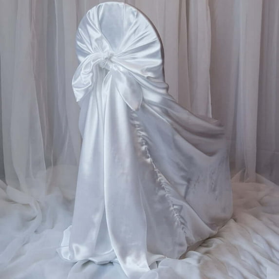 Efavormart White Chair Covers for Party 30 PCS Universal Satin Self Tie Banquet Folding Wedding Chair Cover - Fit on Most Chairs - Easy Use & Machine Wash Slipcovers for Outdoor Events
