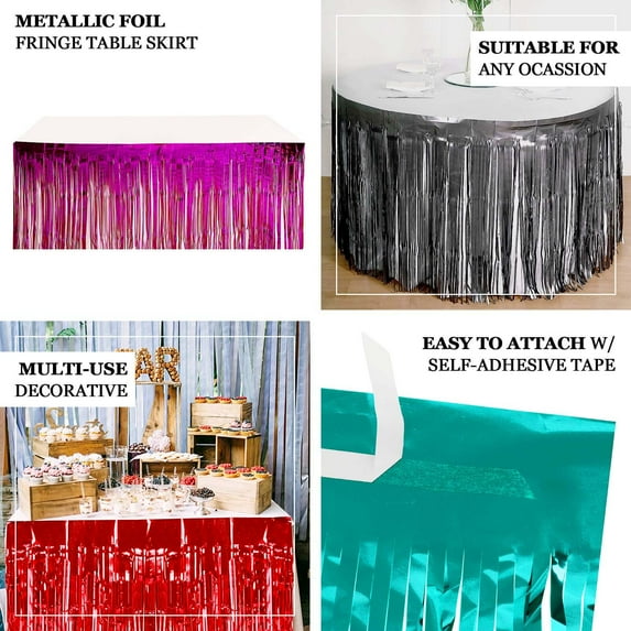 Efavormart 30"x9FT Metallic Foil Fringe Table Skirt, Self Adhesive Party Table Skirt - Matte Red
