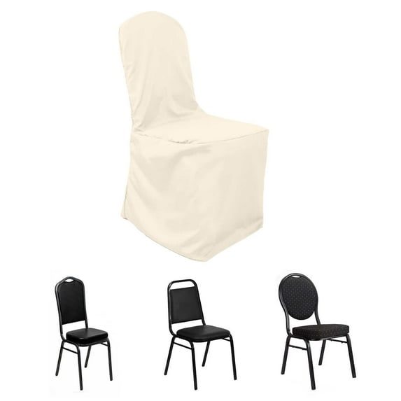 Efavormart 30PCS Round Top Beige Polyester Banquet Chair Covers Linen Dinning Chair slipcover For Wedding Party Event Catering
