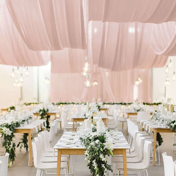 Efavormart 30ftx10ft Dusty Rose Sheer Ceiling Drape Curtain Panels Fire Retardant Fabric For Event