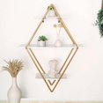 thumbnail image 1 of Efavormart 31" Geometric Diamond Shaped 3-Tier Gold Metal Dessert Cupcake Stand Rack, Wall Hanging Display Shelf Display, Book Shelf With White Wood Panels, 1 of 11
