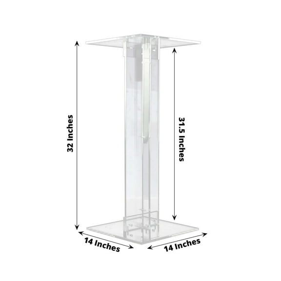 Efavormart 32" Heavy Duty Acrylic Wedding Display Stand with Square Bases, Clear Plexiglass Flower Pedestal Stand - 10mm Thick Plate