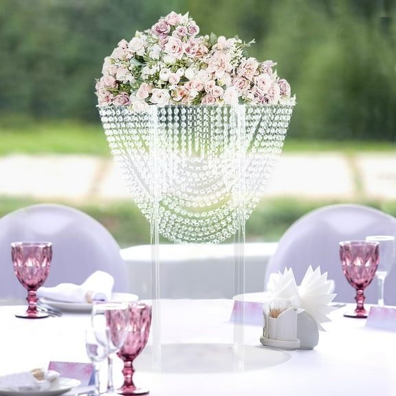 Efavormart 32" Tall Acrylic Crystal Chandelier Wedding Bouquet Pillar Centerpiece, Large Flower Arrangement Table Stand