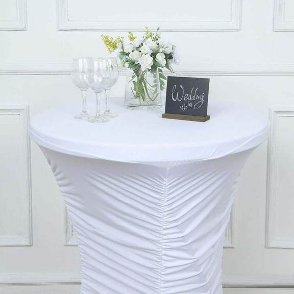Efavormart 32" White Ruched Pleated Heavy Duty Spandex Cocktail Table Cover For Cocktail Table Wedding Party Bar Restaurant Tablecloth