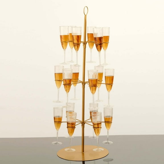 Efavormart 33" Gold Metal 3-Tier Long Stem Wine Glass Cocktail Cup Tree Stand, Champagne Flute Holder