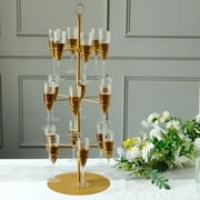Efavormart 33" Gold Metal 3-Tier Long Stem Wine Glass Cocktail Cup Tree Stand, Champagne Flute Holder