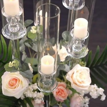 Efavormart 33" Tall - 7 Arms Clear Crystal Cluster Round Candelabra, Pillar Candle Holders with Mirror Base - Perfect for Birthdays, Weddings, Table Decoration, Event Decoration, and Centerpieces